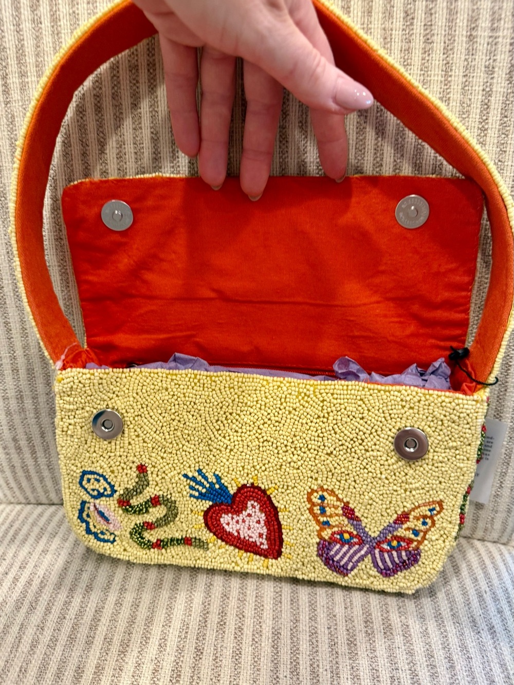 New Release America & Beyond Whimsical Beaded Yellow Floral, Heart Butterfly Bag - Picture 8 of 8
